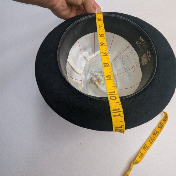 Vintage STETSON Sovereign Black Felt Men's Fedora Feathered Hat Sz 7 3/8 - Picture 17 of 17